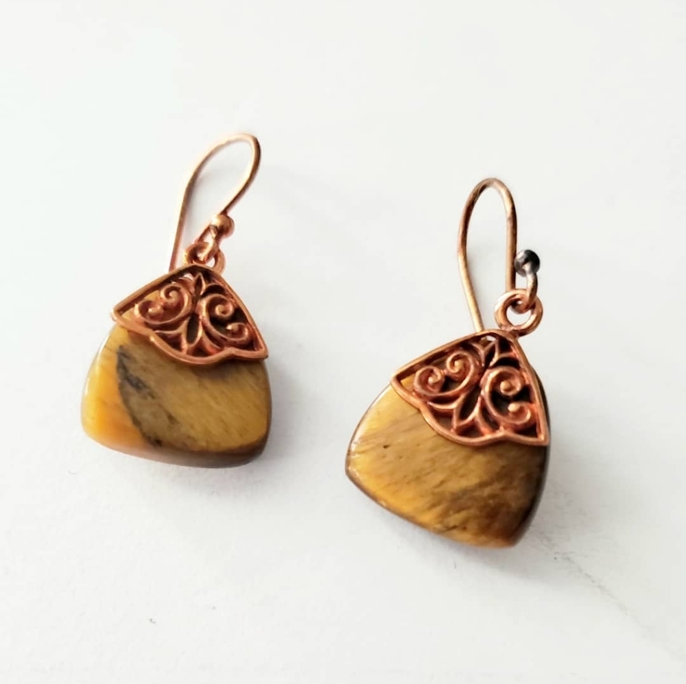 Copper and Brown Agate Dangle Earrings